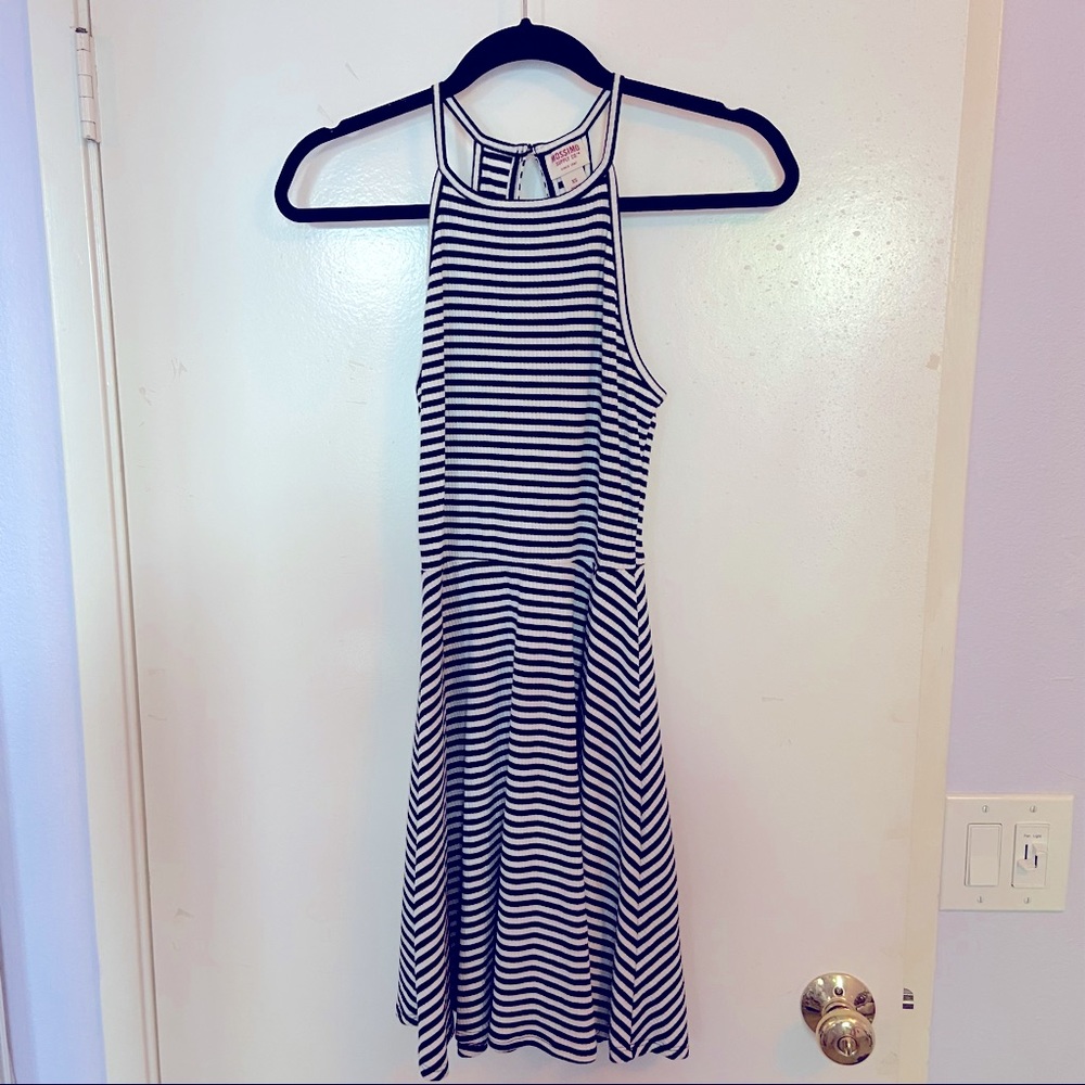 Black and white striped A-line dress